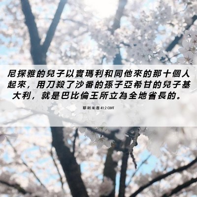 Picture 06 - 耶 利 米 書 41:2 CUVT - 尼 探 雅 的 兒 子 以 實 瑪 利 和 同 - Bible Verse Picture