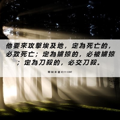 Picture 06 - 耶 利 米 書 43:11 CUVT - 他 要 來 攻 擊 埃 及 地 ， 定 為 死 - Bible Verse Picture