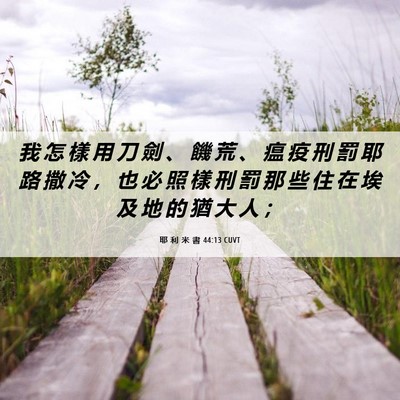 Picture 06 - 耶 利 米 書 44:13 CUVT - 我 怎 樣 用 刀 劍 、 饑 荒 、 瘟 疫 - Bible Verse Picture