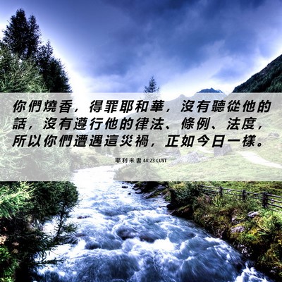 Picture 06 - 耶 利 米 書 44:23 CUVT - 你 們 燒 香 ， 得 罪 耶 和 華 ， 沒 - Bible Verse Picture
