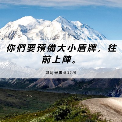Picture 06 - 耶 利 米 書 46:3 CUVT - 你 們 要 預 備 大 小 盾 牌 ， 往 前 - Bible Verse Picture