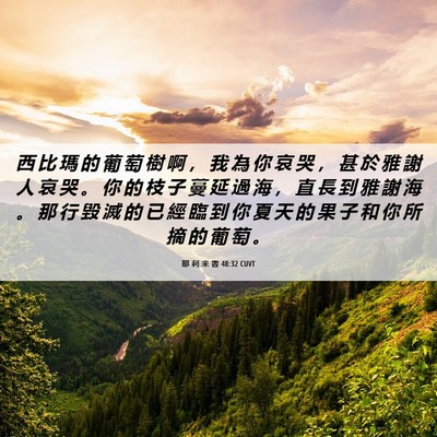 Picture 06 - 耶 利 米 書 48:32 CUVT - 西 比 瑪 的 葡 萄 樹 啊 ， 我 為 你 - Bible Verse Picture