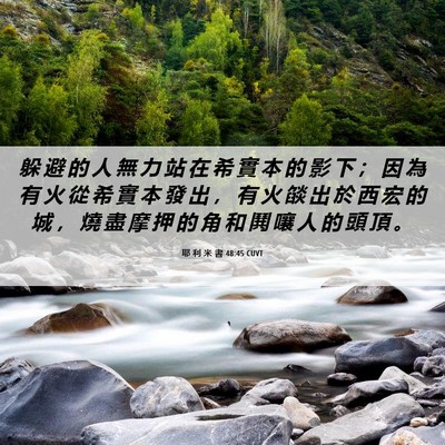 Picture 06 - 耶 利 米 書 48:45 CUVT - 躲 避 的 人 無 力 站 在 希 實 本 的 - Bible Verse Picture