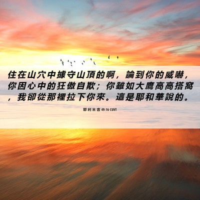 Picture 06 - 耶 利 米 書 49:16 CUVT - 住 在 山 穴 中 據 守 山 頂 的 啊 ， - Bible Verse Picture