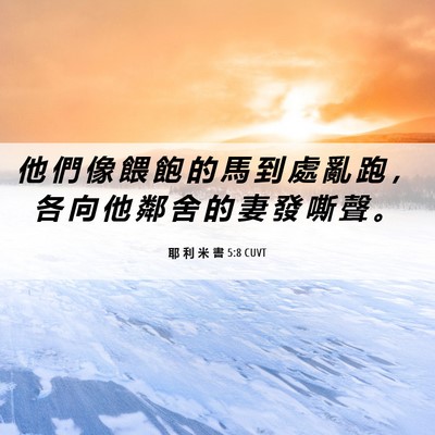 Picture 06 - 耶 利 米 書 5:8 CUVT - 他 們 像 餵 飽 的 馬 到 處 亂 跑 ， - Bible Verse Picture