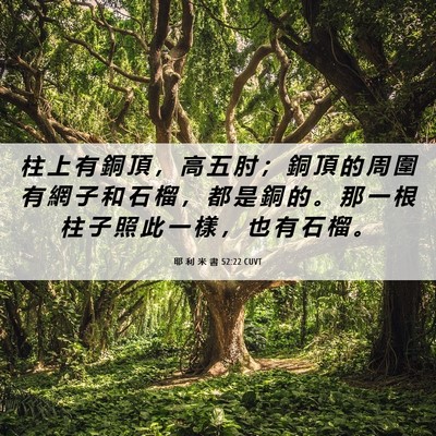 Picture 06 - 耶 利 米 書 52:22 CUVT - 柱 上 有 銅 頂 ， 高 五 肘 ； 銅 頂 - Bible Verse Picture