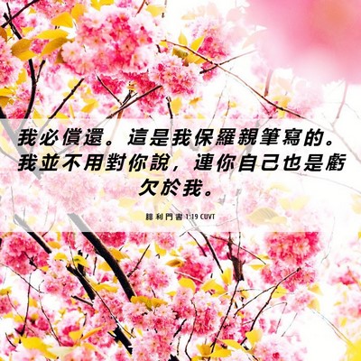 Picture 06 - 腓 利 門 書 1:19 CUVT - 我 必 償 還 。 這 是 我 保 羅 親 筆 - Bible Verse Picture