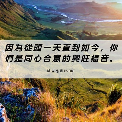 Picture 06 - 腓 立 比 書 1:5 CUVT - 因 為 從 頭 一 天 直 到 如 今 ， 你 - Bible Verse Picture