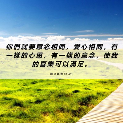 Picture 06 - 腓 立 比 書 2:2 CUVT - 你 們 就 要 意 念 相 同 ， 愛 心 相 - Bible Verse Picture