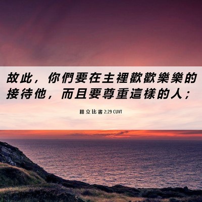 Picture 06 - 腓 立 比 書 2:29 CUVT - 故 此 ， 你 們 要 在 主 裡 歡 歡 樂 - Bible Verse Picture