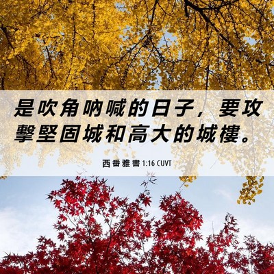 Picture 06 - 西 番 雅 書 1:16 CUVT - 是 吹 角 吶 喊 的 日 子 ， 要 攻 擊 - Bible Verse Picture