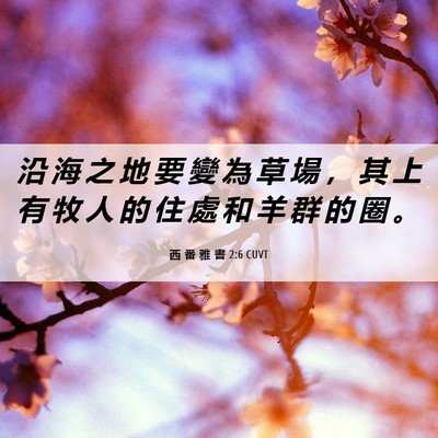 Picture 06 - 西 番 雅 書 2:6 CUVT - 沿 海 之 地 要 變 為 草 場 ， 其 上 - Bible Verse Picture