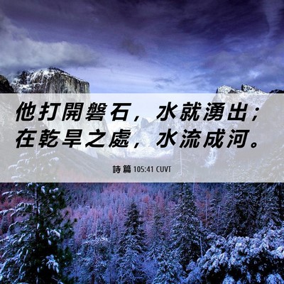 Picture 06 - 詩 篇 105:41 CUVT - 他 打 開 磐 石 ， 水 就 湧 出 ； 在 - Bible Verse Picture