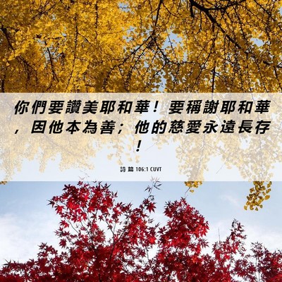 Picture 06 - 詩 篇 106:1 CUVT - 你 們 要 讚 美 耶 和 華 ！ 要 稱 謝 - Bible Verse Picture