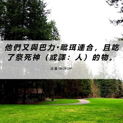 Picture 06 - 詩 篇 106:28 CUVT - 他 們 又 與 巴 力 • 毗 珥 連 合 ， - Bible Verse Picture