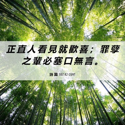 Picture 06 - 詩 篇 107:42 CUVT - 正 直 人 看 見 就 歡 喜 ； 罪 孽 之 - Bible Verse Picture