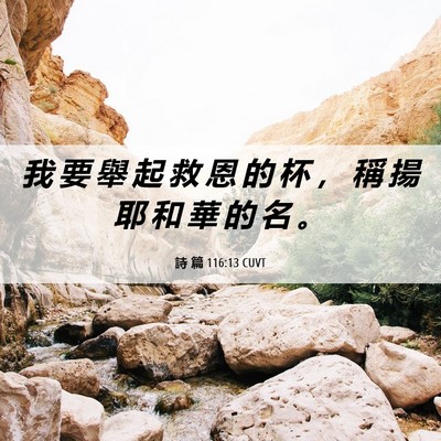 Picture 06 - 詩 篇 116:13 CUVT - 我 要 舉 起 救 恩 的 杯 ， 稱 揚 耶 - Bible Verse Picture