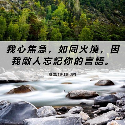 Picture 06 - 詩 篇 119:139 CUVT - 我 心 焦 急 ， 如 同 火 燒 ， 因 我 - Bible Verse Picture