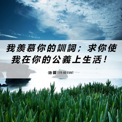 Picture 06 - 詩 篇 119:40 CUVT - 我 羨 慕 你 的 訓 詞 ； 求 你 使 我 - Bible Verse Picture