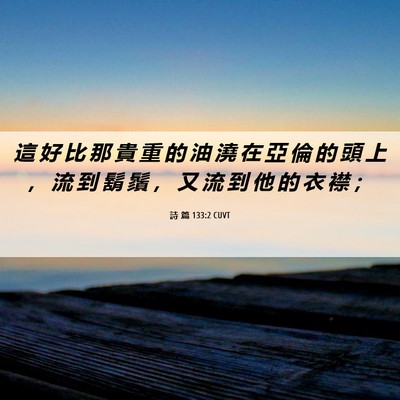 Picture 06 - 詩 篇 133:2 CUVT - 這 好 比 那 貴 重 的 油 澆 在 亞 倫 - Bible Verse Picture