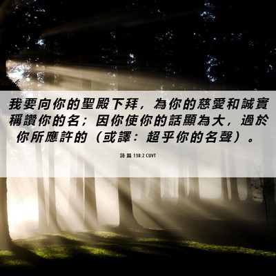Picture 06 - 詩 篇 138:2 CUVT - 我 要 向 你 的 聖 殿 下 拜 ， 為 你 - Bible Verse Picture