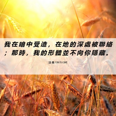 Picture 06 - 詩 篇 139:15 CUVT - 我 在 暗 中 受 造 ， 在 地 的 深 處 - Bible Verse Picture