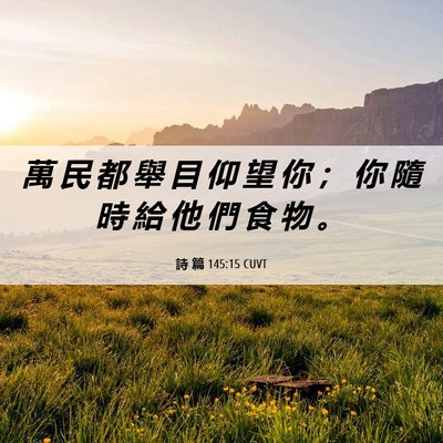 Picture 06 - 詩 篇 145:15 CUVT - 萬 民 都 舉 目 仰 望 你 ； 你 隨 時 - Bible Verse Picture