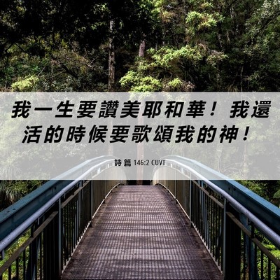 Picture 06 - 詩 篇 146:2 CUVT - 我 一 生 要 讚 美 耶 和 華 ！ 我 還 - Bible Verse Picture