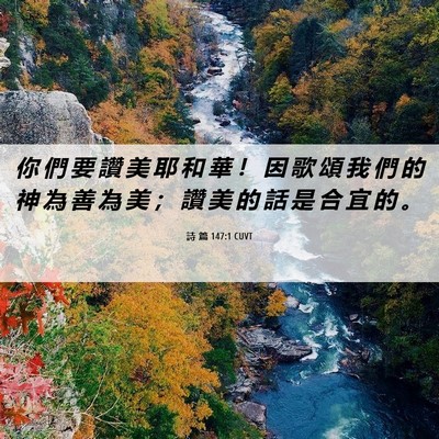 Picture 06 - 詩 篇 147:1 CUVT - 你 們 要 讚 美 耶 和 華 ！ 因 歌 頌 - Bible Verse Picture