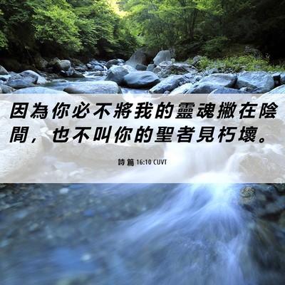 Picture 06 - 詩 篇 16:10 CUVT - 因 為 你 必 不 將 我 的 靈 魂 撇 在 - Bible Verse Picture