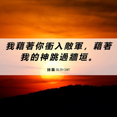 Picture 06 - 詩 篇 18:29 CUVT - 我 藉 著 你 衝 入 敵 軍 ， 藉 著 我 - Bible Verse Picture