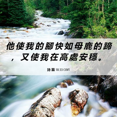 Picture 06 - 詩 篇 18:33 CUVT - 他 使 我 的 腳 快 如 母 鹿 的 蹄 ， - Bible Verse Picture