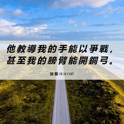 Picture 06 - 詩 篇 18:34 CUVT - 他 教 導 我 的 手 能 以 爭 戰 ， 甚 - Bible Verse Picture