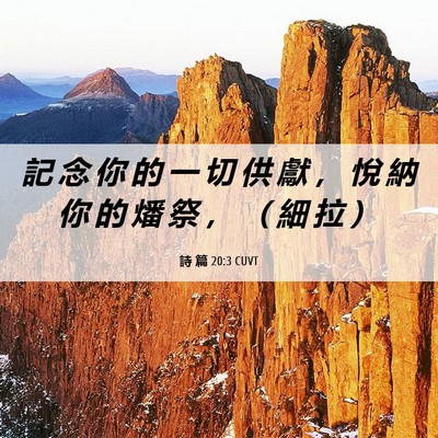 Picture 06 - 詩 篇 20:3 CUVT - 記 念 你 的 一 切 供 獻 ， 悅 納 你 - Bible Verse Picture