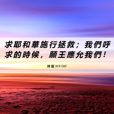 Picture 06 - 詩 篇 20:9 CUVT - 求 耶 和 華 施 行 拯 救 ； 我 們 呼 - Bible Verse Picture