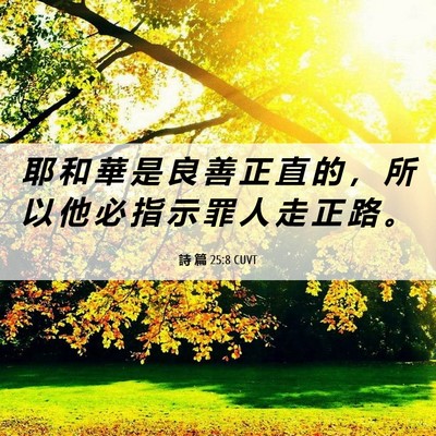 Picture 06 - 詩 篇 25:8 CUVT - 耶 和 華 是 良 善 正 直 的 ， 所 以 - Bible Verse Picture