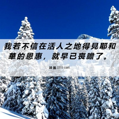 Picture 06 - 詩 篇 27:13 CUVT - 我 若 不 信 在 活 人 之 地 得 見 耶 - Bible Verse Picture