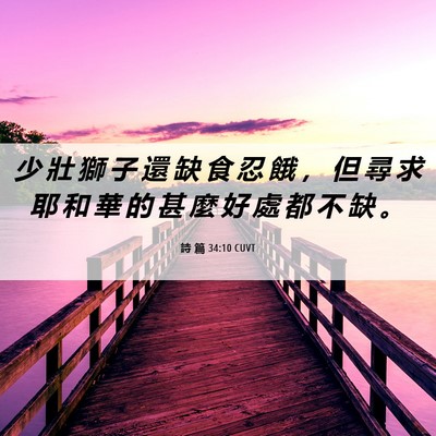 Picture 06 - 詩 篇 34:10 CUVT - 少 壯 獅 子 還 缺 食 忍 餓 ， 但 尋 - Bible Verse Picture