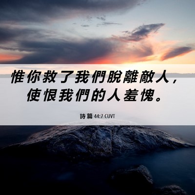 Picture 06 - 詩 篇 44:7 CUVT - 惟 你 救 了 我 們 脫 離 敵 人 ， 使 - Bible Verse Picture