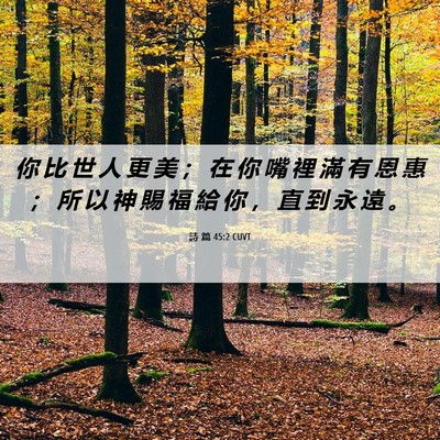 Picture 06 - 詩 篇 45:2 CUVT - 你 比 世 人 更 美 ； 在 你 嘴 裡 滿 - Bible Verse Picture