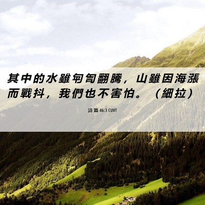 Picture 06 - 詩 篇 46:3 CUVT - 其 中 的 水 雖 匉 訇 翻 騰 ， 山 雖 - Bible Verse Picture