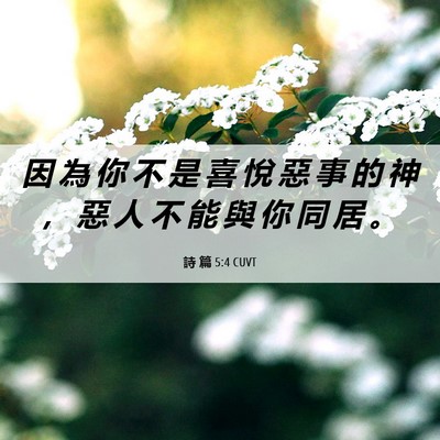 Picture 06 - 詩 篇 5:4 CUVT - 因 為 你 不 是 喜 悅 惡 事 的 神 ， - Bible Verse Picture