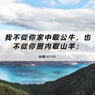Picture 06 - 詩 篇 50:9 CUVT - 我 不 從 你 家 中 取 公 牛 ， 也 不 - Bible Verse Picture