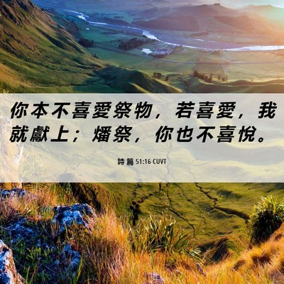 Picture 06 - 詩 篇 51:16 CUVT - 你 本 不 喜 愛 祭 物 ， 若 喜 愛 ， - Bible Verse Picture