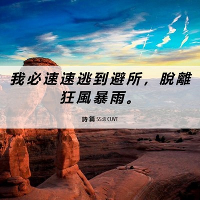 Picture 06 - 詩 篇 55:8 CUVT - 我 必 速 速 逃 到 避 所 ， 脫 離 狂 - Bible Verse Picture