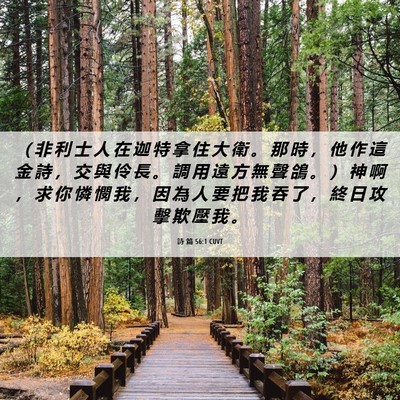 Picture 06 - 詩 篇 56:1 CUVT - （ 非 利 士 人 在 迦 特 拿 住 大 衛 - Bible Verse Picture