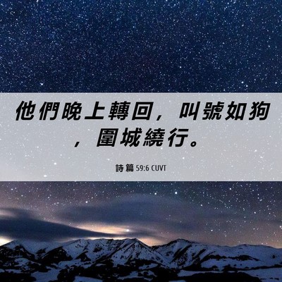 Picture 06 - 詩 篇 59:6 CUVT - 他 們 晚 上 轉 回 ， 叫 號 如 狗 ， - Bible Verse Picture