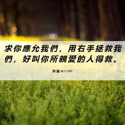 Picture 06 - 詩 篇 60:5 CUVT - 求 你 應 允 我 們 ， 用 右 手 拯 救 - Bible Verse Picture