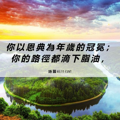 Picture 06 - 詩 篇 65:11 CUVT - 你 以 恩 典 為 年 歲 的 冠 冕 ； 你 - Bible Verse Picture