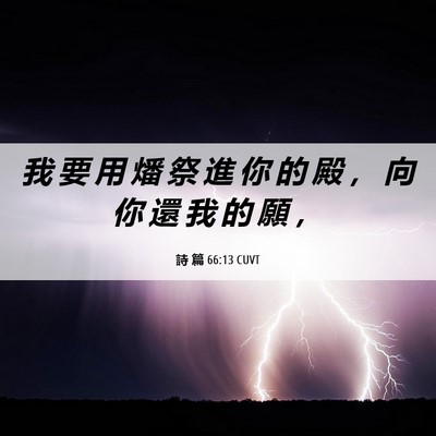Picture 06 - 詩 篇 66:13 CUVT - 我 要 用 燔 祭 進 你 的 殿 ， 向 你 - Bible Verse Picture